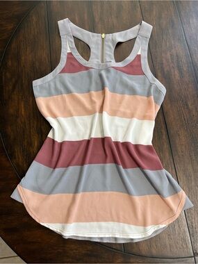 Striped Sleeveless Chiffon Racerback Tank Top Blouse Gray Pink Beige Size S